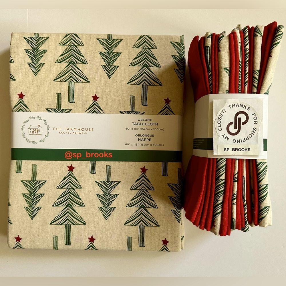 🎁Farmhouse Rachel Ashwell Oblong Tablecloth (60” x 118”) and Set of 12 Napkins